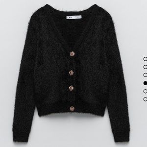 Zara faux fur cardigan black jewel button large